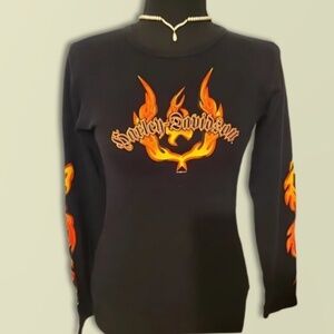 Vintage Harley-Davidson Long Sleeve Shirt Fiery Aruba Edition Black Orange W S